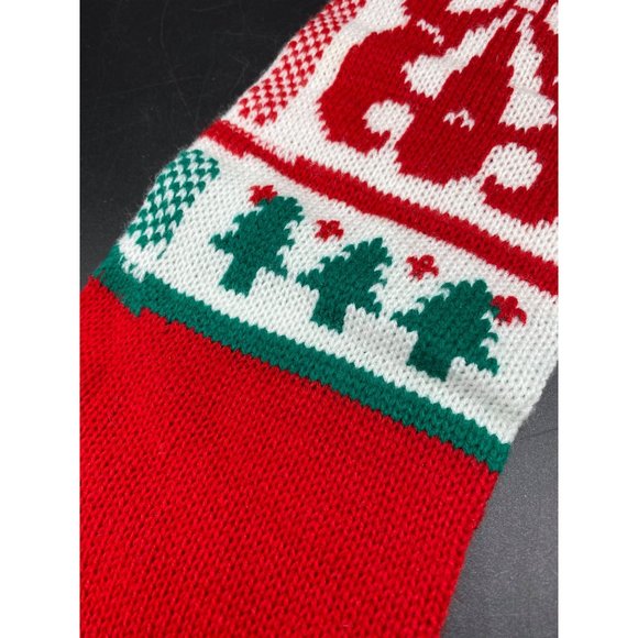 Vintage Teddy Bear Knit Christmas Stocking with pom poms 21" - Picture 9 of 14